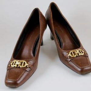Aigner E-Hadley Brown Leather Gold Tone Pumps 7.5M
